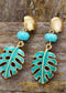 Pendientes bohemios, pendientes colgantes, hoja de turquesa azul