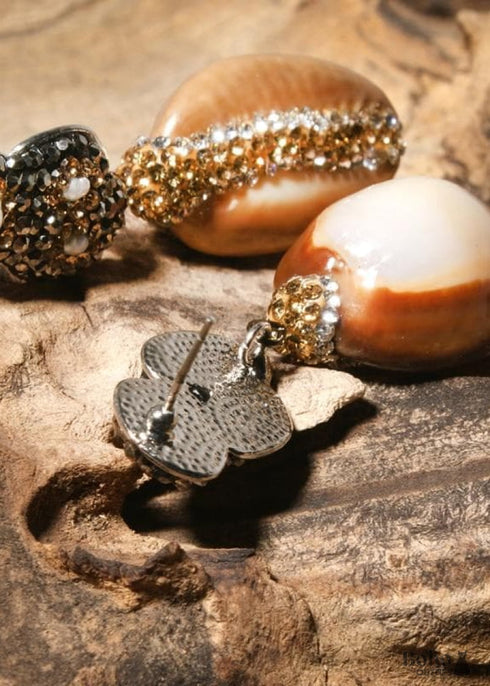 Pendientes bohemios, pendientes colgantes, concha marrón diamante