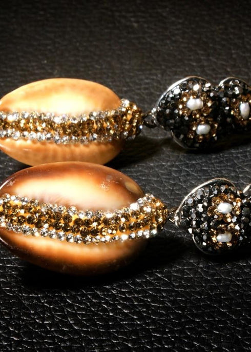 Pendientes bohemios, pendientes colgantes, concha marrón diamante