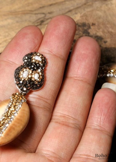 Pendientes bohemios, pendientes colgantes, concha marrón diamante