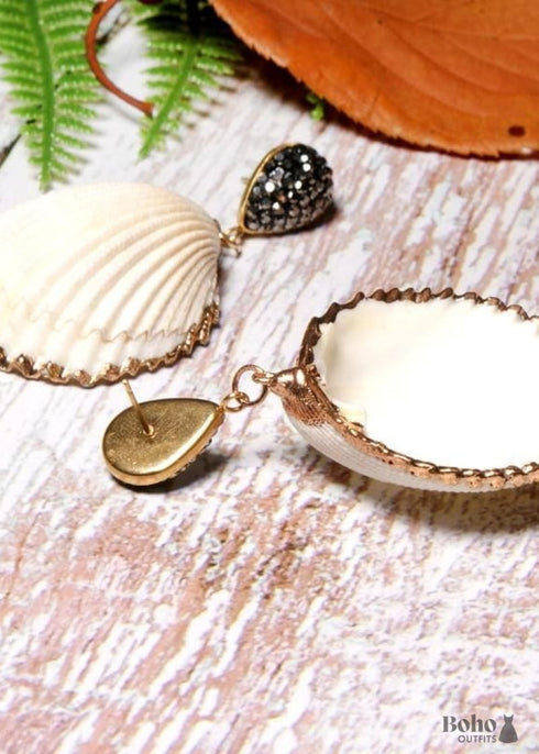 Pendientes bohemios, pendientes colgantes, concha blanca de diamante