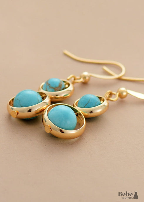 Pendientes bohemios, pendientes colgantes, turquesa azul doble