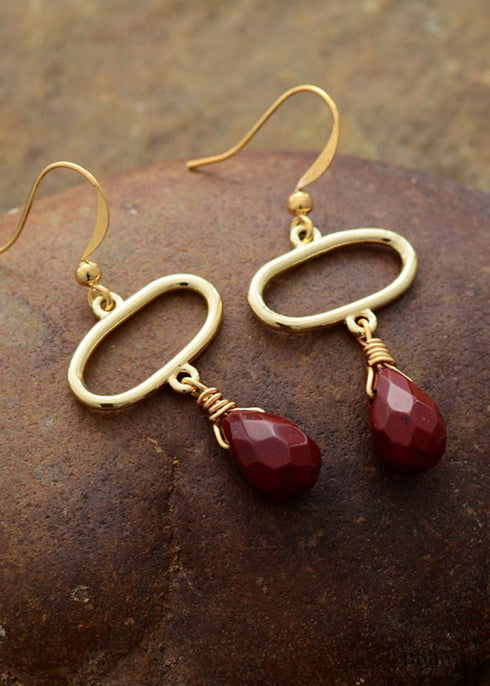 Pendientes bohemios, pendientes colgantes, elipse de jaspes rojos
