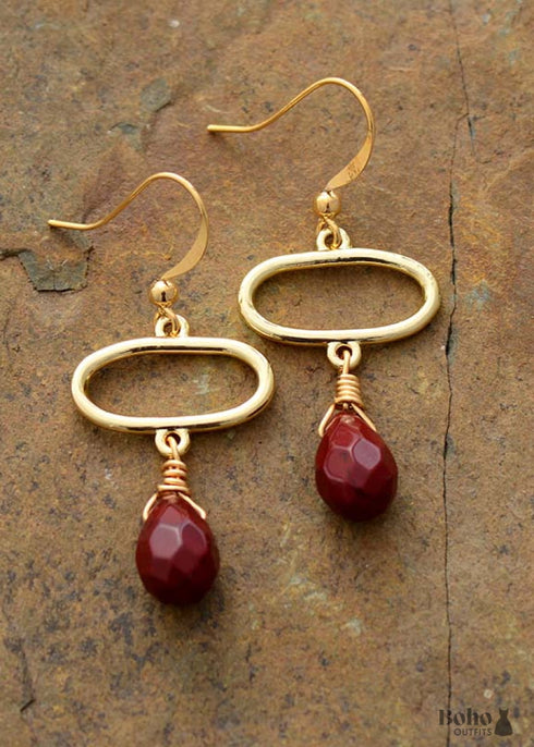 Pendientes bohemios, pendientes colgantes, elipse de jaspes rojos