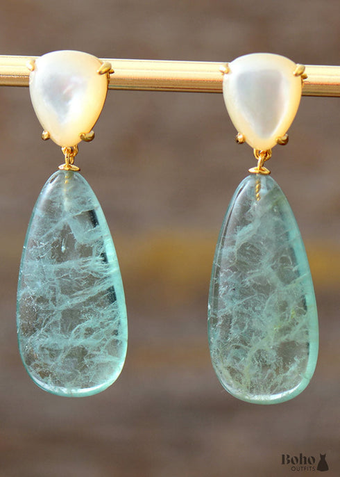 Pendientes bohemios, pendientes colgantes, pendientes de concha de fluorita