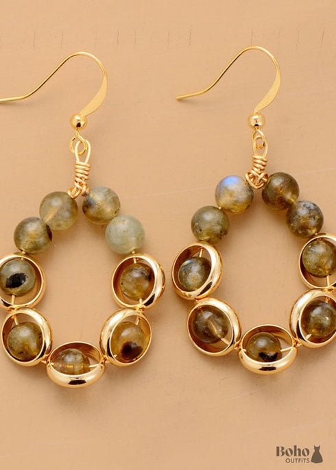 Boho Earrings, Dangle Earrings, Gold Loop Labradorite