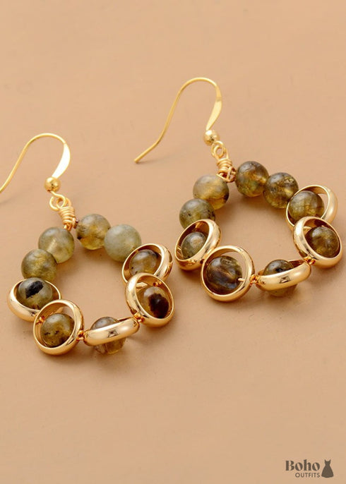 Boho Earrings, Dangle Earrings, Gold Loop Labradorite