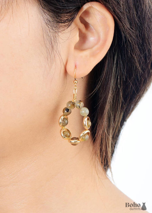 Boho Earrings, Dangle Earrings, Gold Loop Labradorite