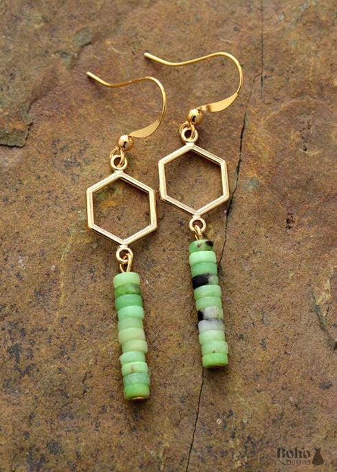 Pendientes bohemios, pendientes colgantes, jaspe verde