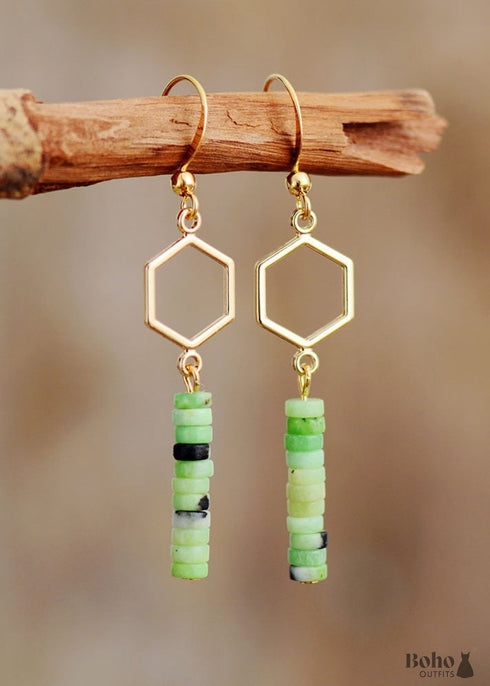 Pendientes bohemios, pendientes colgantes, jaspe verde