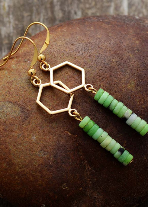 Pendientes bohemios, pendientes colgantes, jaspe verde