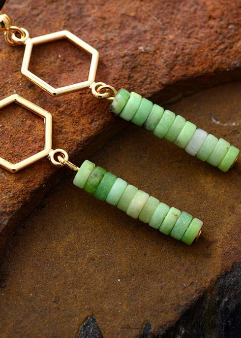Pendientes bohemios, pendientes colgantes, jaspe verde