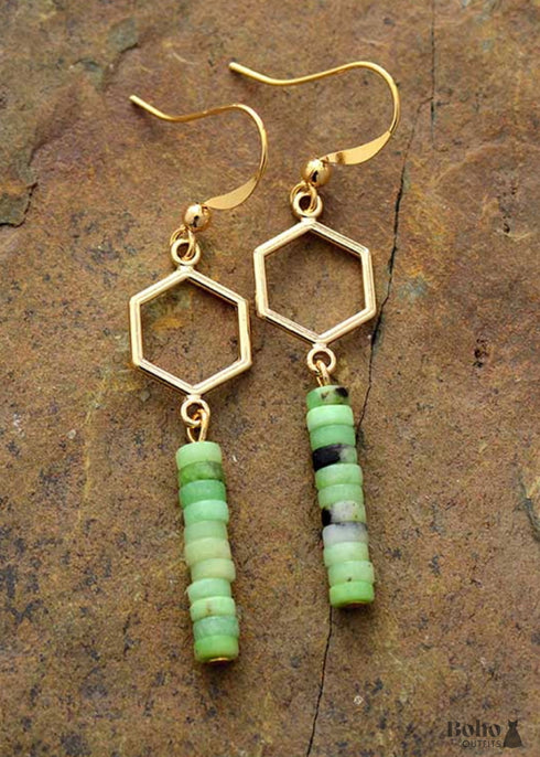 Pendientes bohemios, pendientes colgantes, jaspe verde