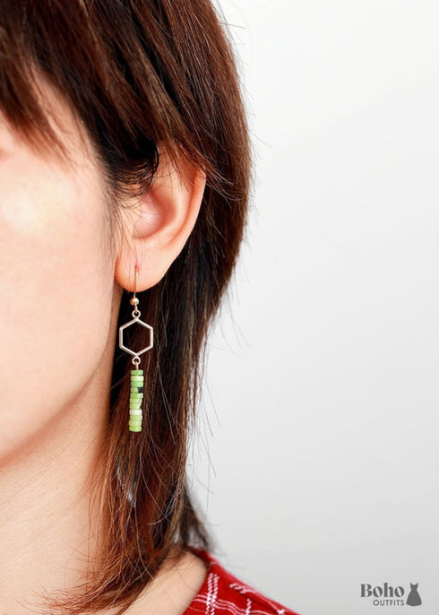 Pendientes bohemios, pendientes colgantes, jaspe verde