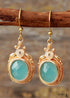 Boho Earrings, Dangle Earrings, Green Rhinestone Gold