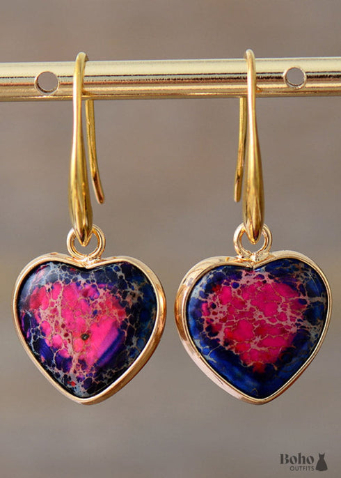 Boho Earrings, Dangle Earrings, Heart Jaspers Dangle Earring