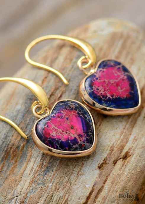 Boho Earrings, Dangle Earrings, Heart Jaspers Dangle Earring