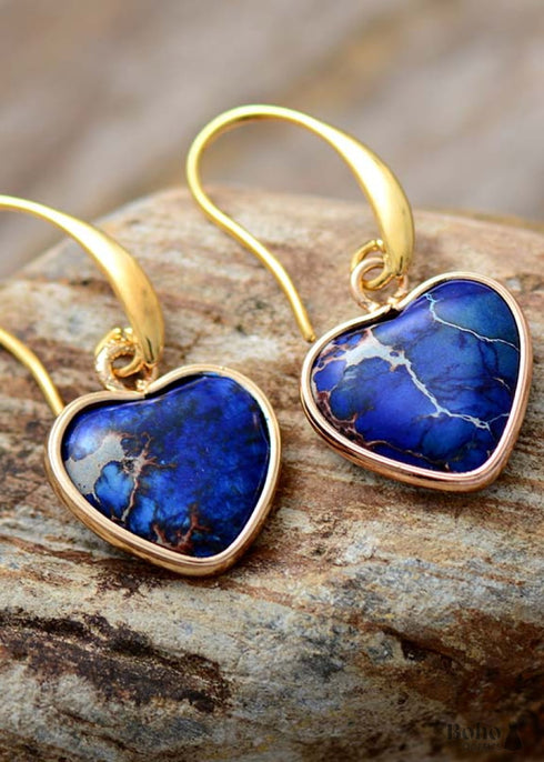 Boho Earrings, Dangle Earrings, Heart Jaspers Dangle Earring