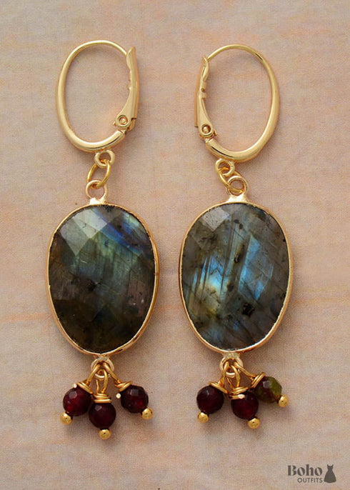 Pendientes bohemios, pendientes colgantes, labradorita