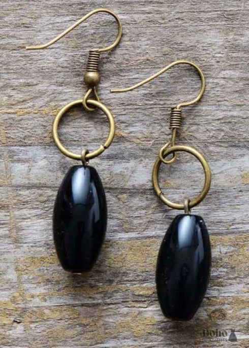Boho Earrings, Dangle Earrings, Loop White Brown Jasper