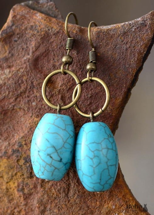 Boho Earrings, Dangle Earrings, Loop White Brown Jasper