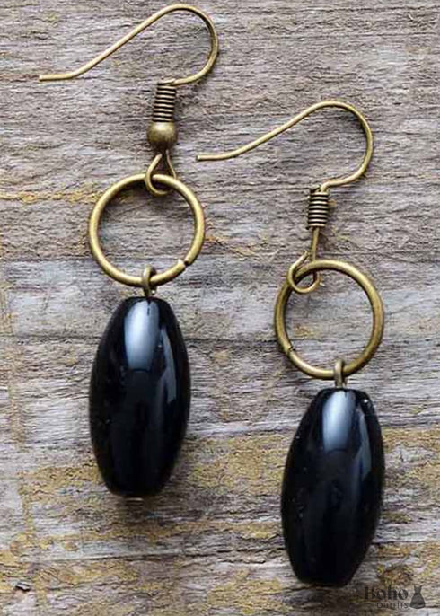 Boho Earrings, Dangle Earrings, Loop White Brown Jasper