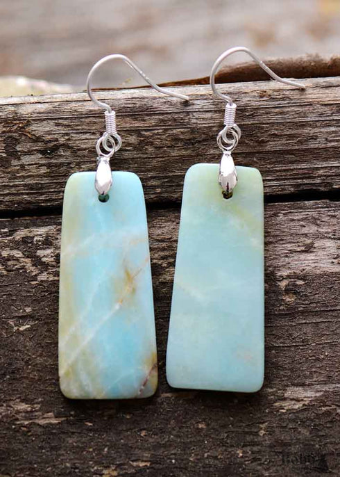 Pendientes bohemios, pendientes colgantes, amazonita azul maya