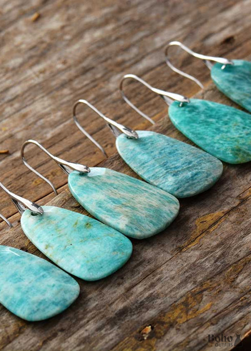 Boho Earrings, Dangle Earrings, Mint Amazonite