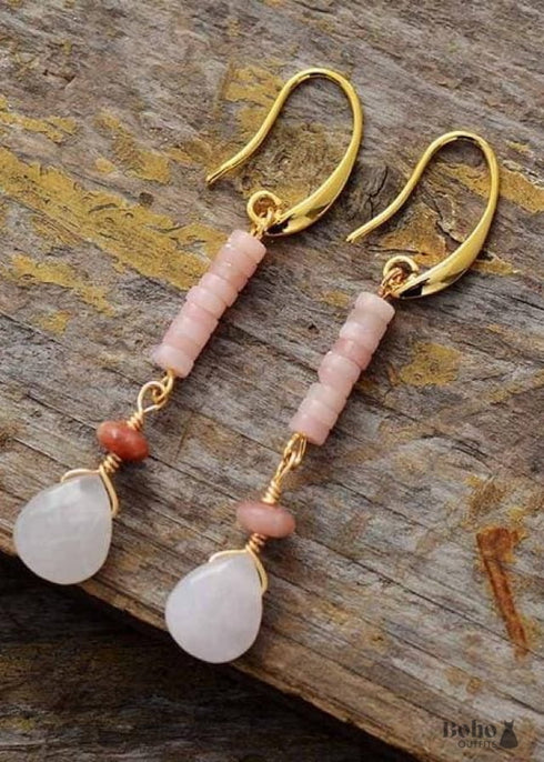 Boho Earrings, Dangle Earrings, Natural Blue and Pink Stones