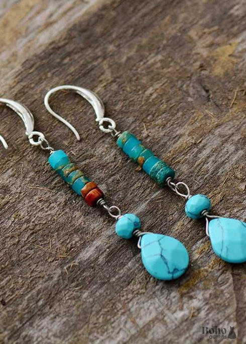 Boho Earrings, Dangle Earrings, Natural Blue and Pink Stones