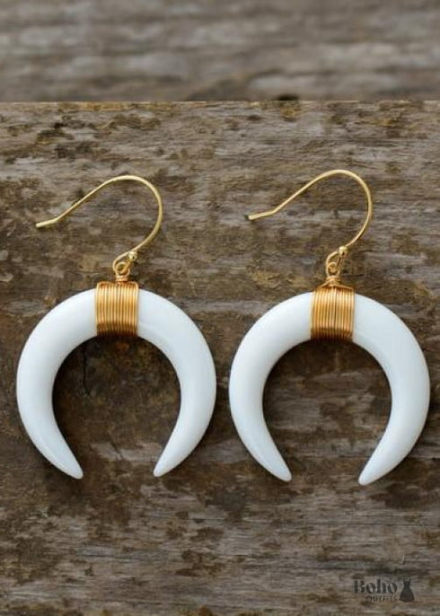 Pendientes bohemios, pendientes colgantes, cuerno de buey, concha, media luna de ónix blanco y negro