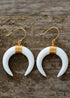 Pendientes bohemios, pendientes colgantes, cuerno de buey, concha, media luna de ónix blanco y negro
