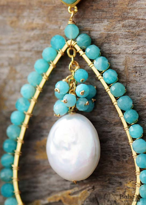 Boho Earrings, Dangle Earrings, Pearl Blue Amazonite, Live Different
