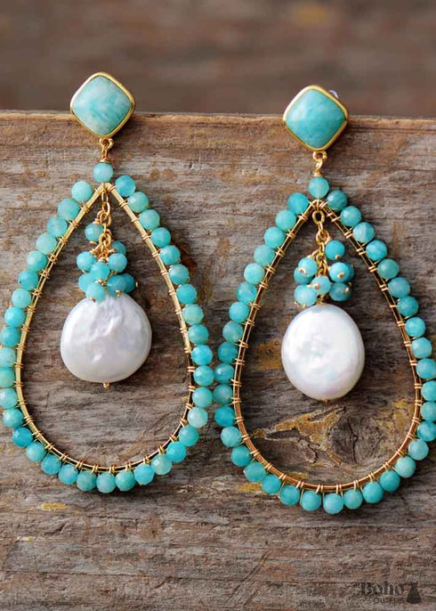 Boho Earrings, Dangle Earrings, Pearl Blue Amazonite, Live Different