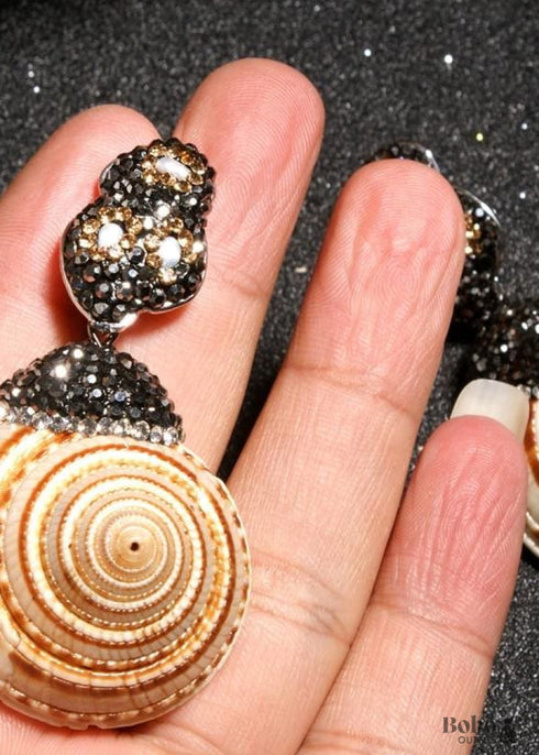 Pendientes bohemios, pendientes colgantes, concha marrón perla