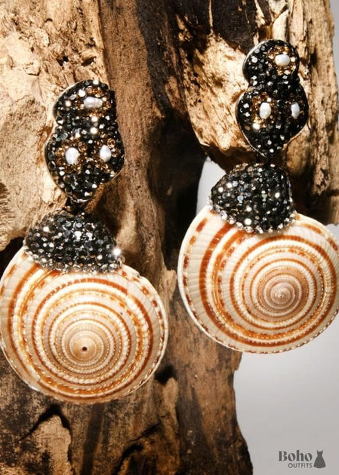 Pendientes bohemios, pendientes colgantes, concha marrón perla