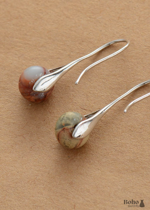 Pendientes bohemios, pendientes colgantes, ópalo rosa y jaspes