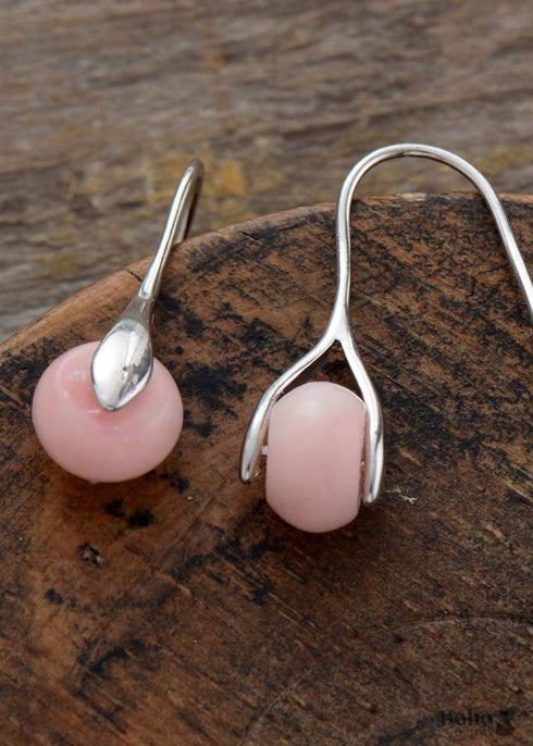 Pendientes bohemios, pendientes colgantes, ópalo rosa y jaspes
