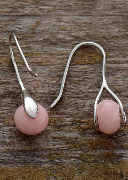 Pendientes bohemios, pendientes colgantes, ópalo rosa y jaspes