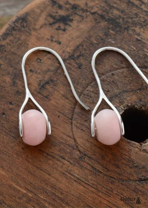 Pendientes bohemios, pendientes colgantes, ópalo rosa y jaspes