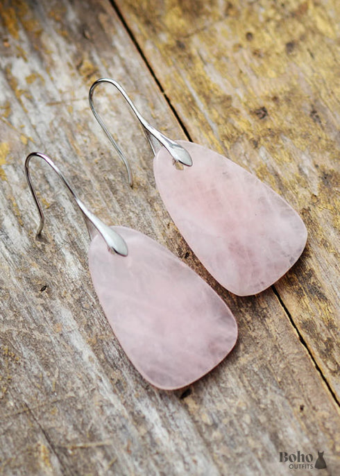 Boho Earrings, Dangle Earrings, Pink Rose Quartz