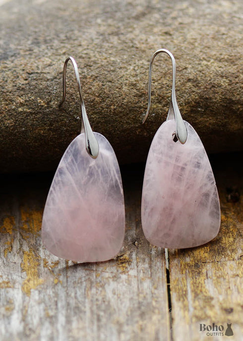 Boho Earrings, Dangle Earrings, Pink Rose Quartz
