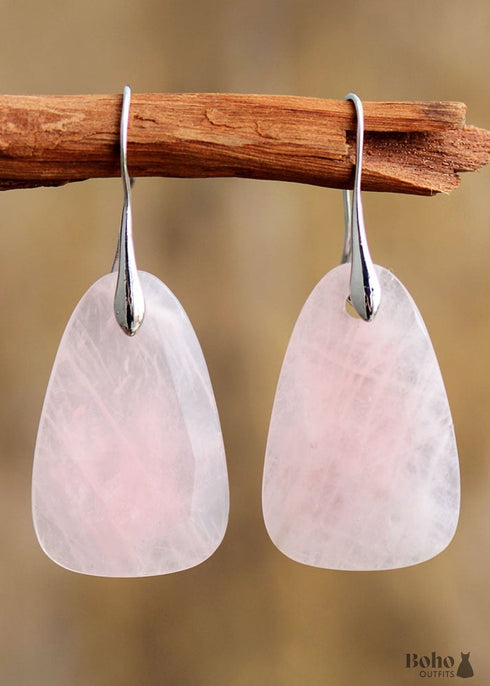 Boho Earrings, Dangle Earrings, Pink Rose Quartz