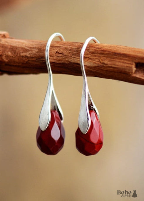 Boho Earrings, Dangle Earrings, Purple Amethyst and Red Jasper