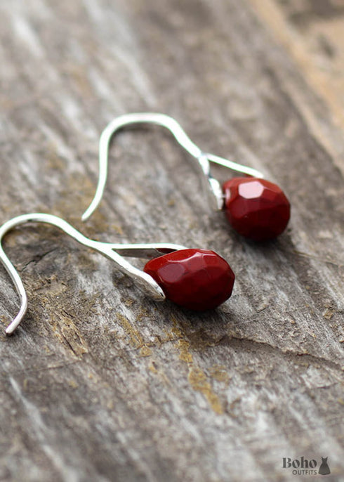 Boho Earrings, Dangle Earrings, Purple Amethyst and Red Jasper