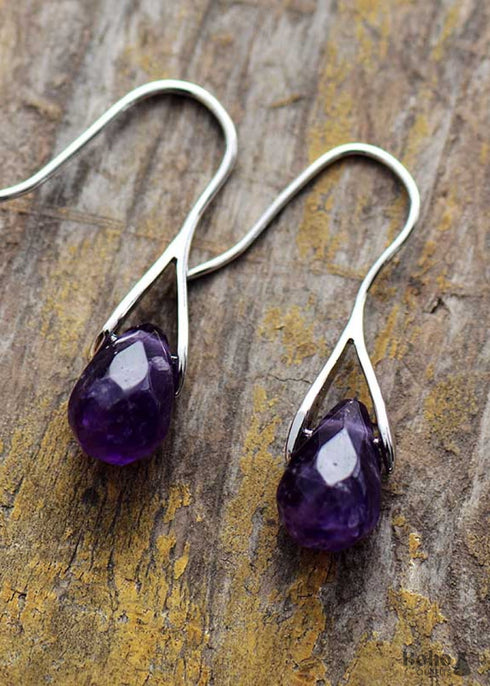 Boho Earrings, Dangle Earrings, Purple Amethyst and Red Jasper