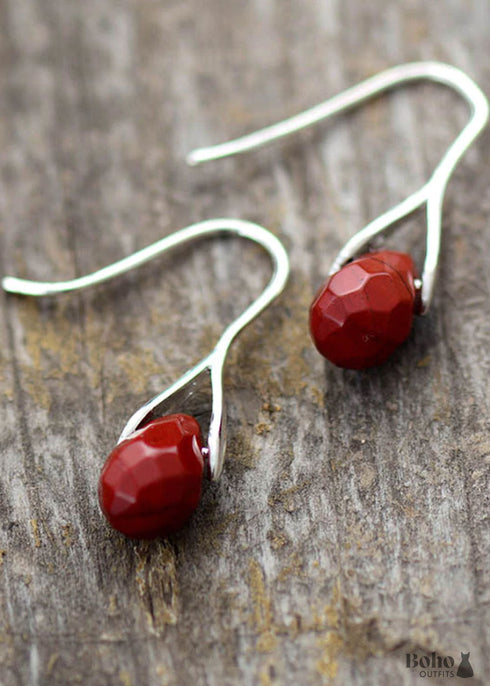 Boho Earrings, Dangle Earrings, Purple Amethyst and Red Jasper