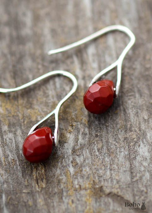 Boho Earrings, Dangle Earrings, Purple Amethyst and Red Jasper