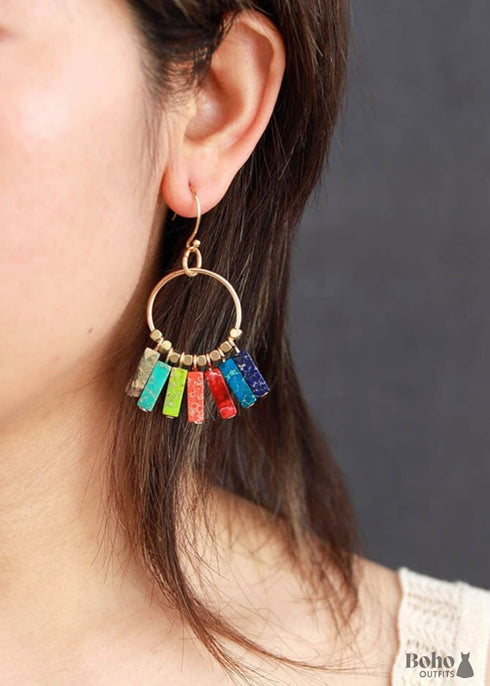 Pendientes bohemios, pendientes colgantes, chakra rojo, azul y verde