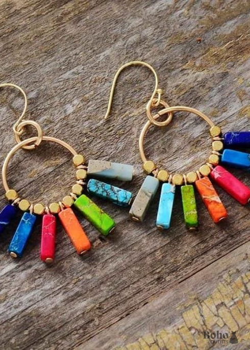 Pendientes bohemios, pendientes colgantes, chakra rojo, azul y verde